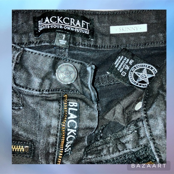 ☔️ Blackcraft Pentagram Zipper Black Coated Skinny Jeans - Picture 8 of 13